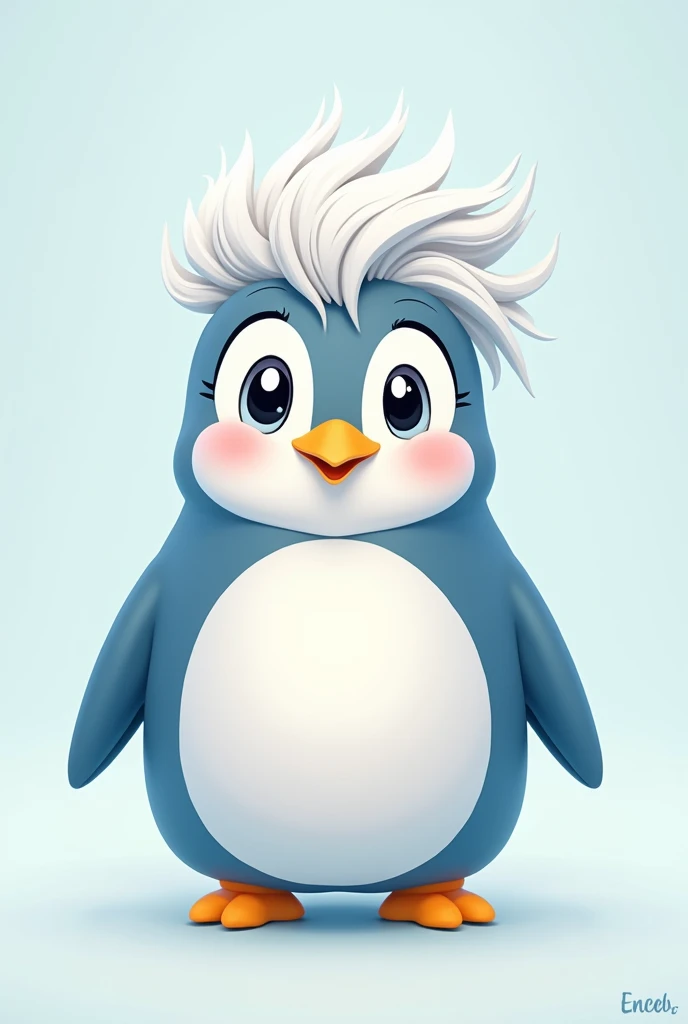 make me a cute penguin like meme in light blue and white and featuring hair that looks like donald trump