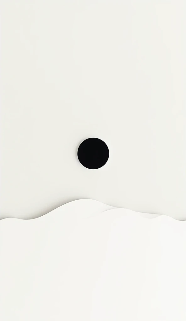 white horizon line splitting the wallpaper into two parts, with a small, sharp black circle symbolizing a solar eclipse positioned just above the line. The simplicity evokes a sense of balance and cosmic beauty.