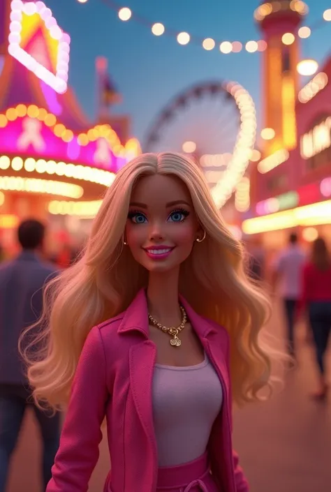 Barbie has fun at the funfair in the evening