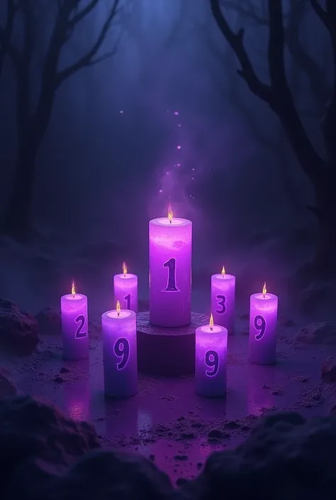 Numbers 1-9 around the purple magic candle