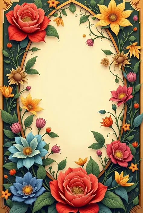 a very colorful birthday invitation with flowers, in various colors in Art Nouveau painting style