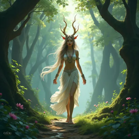 Sursundari yakshini standing alone in the forest 