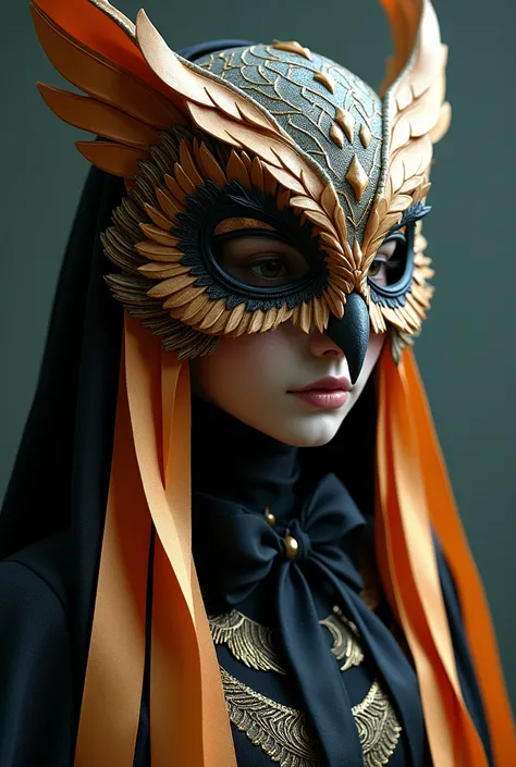 An owl mask with ribbons