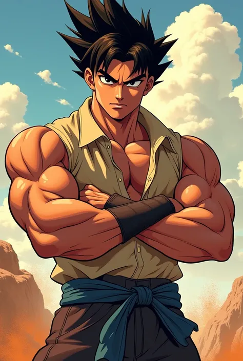 A brave Jonny with black hair in a muscular cartoon pose 