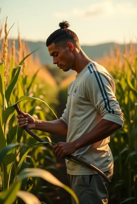 Cristiano Ronaldo cutting corn