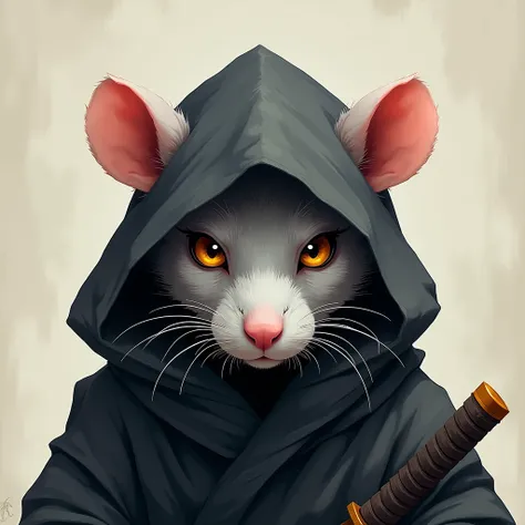 The rat ninja , has a dignified eye,Face only,front, simple background