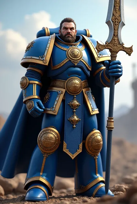 Roboute Guilliman, le Primarque des Ultramarines, se dresse avec autorité sur un champ de bataille silencieux, son regard froid et calculateur scrutant lhorizon. Son armure, dun bleu ultramarin éclatant, est décorée de motifs dor et dargent, chaque détail ...