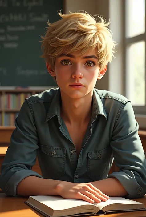 Brown-eyed blond man at realistic school