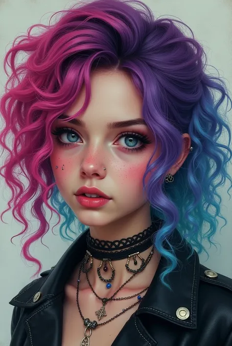 A girl with dyed curly hair and piercings 