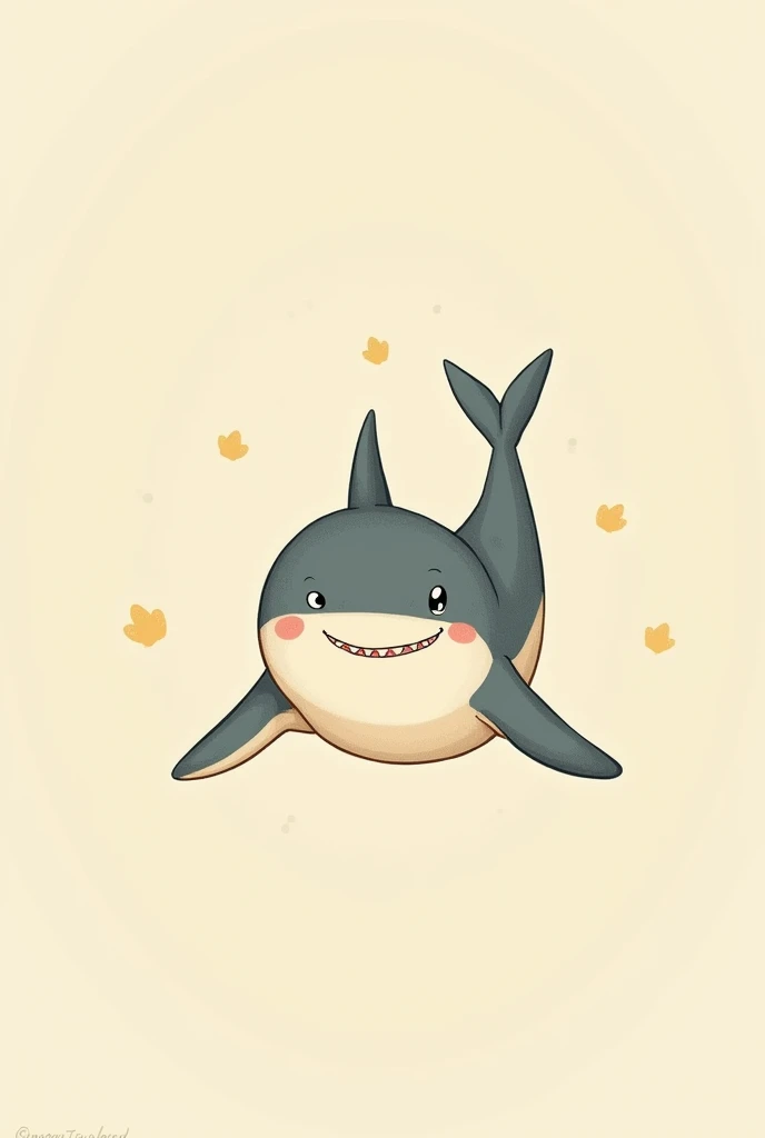 super delicate drawing with old and adorable aesthetics of a shark in yellow tones and with a cute smile