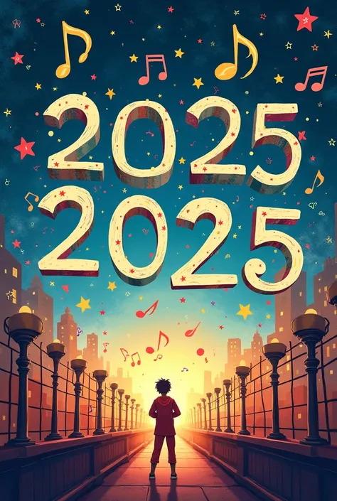 Happy 2025 with musical notes and no people