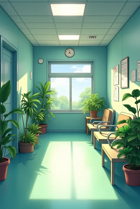 `hospital hallway, inspired by senior environment artist, pixiv, maximalism, (so many plants), soft cute colors, detailed wide shot, Kyoto Animation Studio anime style 4 k, serene illustration --ar 16:9 --niji`