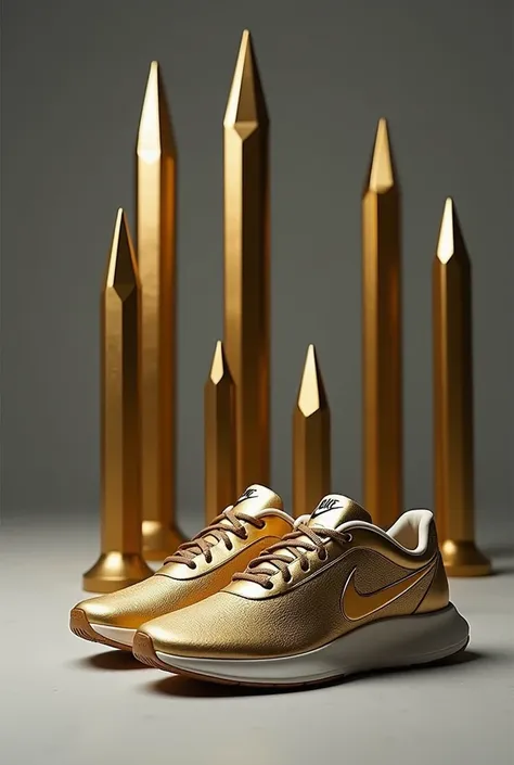 large nails, Gold, Nike sneakers