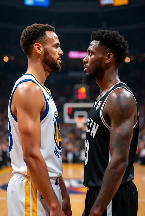 A photo of Stephen Curry confronting Kyrie Irving 