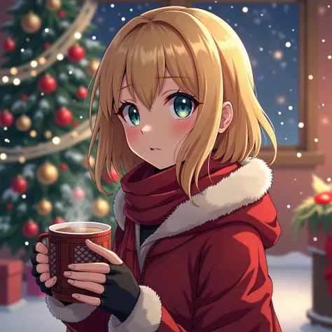 Image of Annie leonhardt of the Attack on Titan anime celebrating Christmas