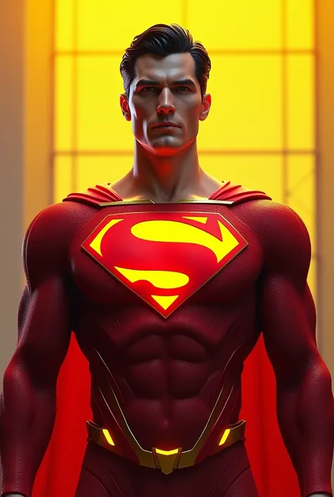 Superman suit, inspired by “the new 52” and “superman and lois”, plain, with yellow decoration on the suit, modern, red symbol with yellow background