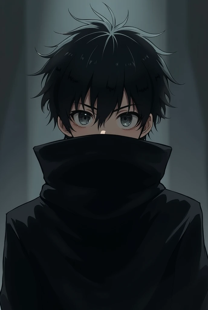 Anime boy with black clothes covering his mouth