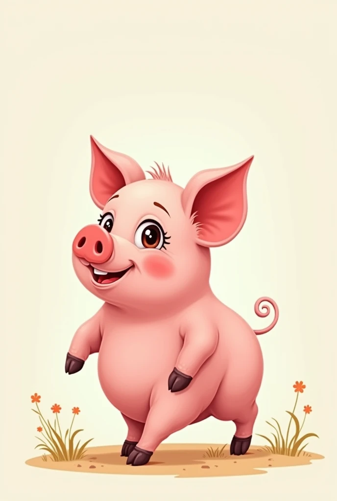 Cartoon pig baby walking right side  pic 
