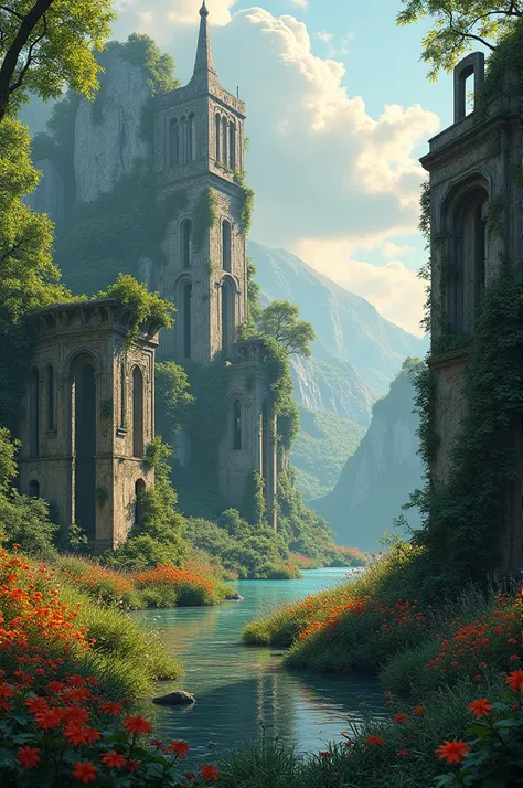 A colorful landscape in ruins