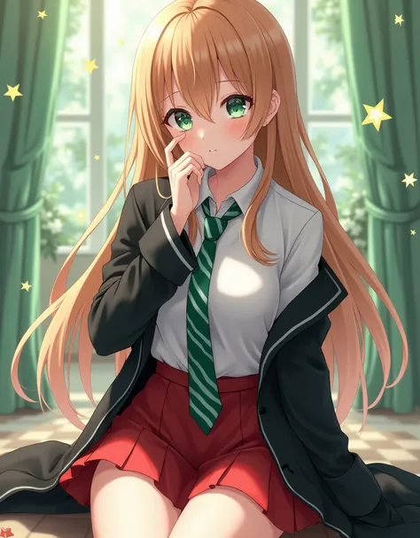 (anime, cute anime style, pièce dart rare, meilleure qualité, super fin, 16K, extrêmement détaillé, fantasy, HD, le moment délicat et dynamique), (1 femme, 30 ans, cheveux long chatain très clair presque blond lisse, yeux vert clair pétillant, petite poitr...