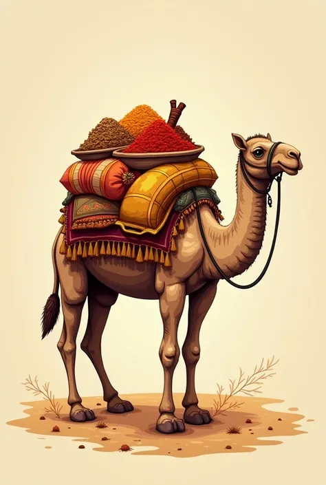 An icon of a camel carrying various spices 