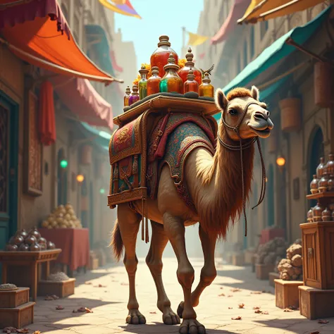 A camel carrying perfume and spices 