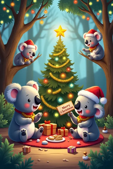 Koalas celebrating Christmas 