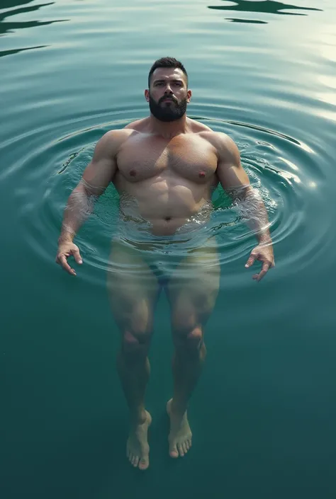 Big man floating on water，Uncircumcised penis