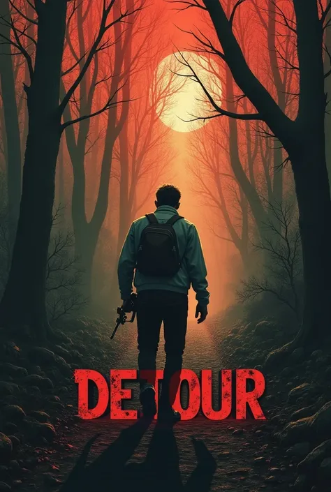 In reference to the 1945 movie Detour ,  I want to create an artistic allusion with the name of a gaming channel on YouTube . the name "Detour"  linked to the world of zombie apocalypse I think it makes total sense and I would like an image with that theme...