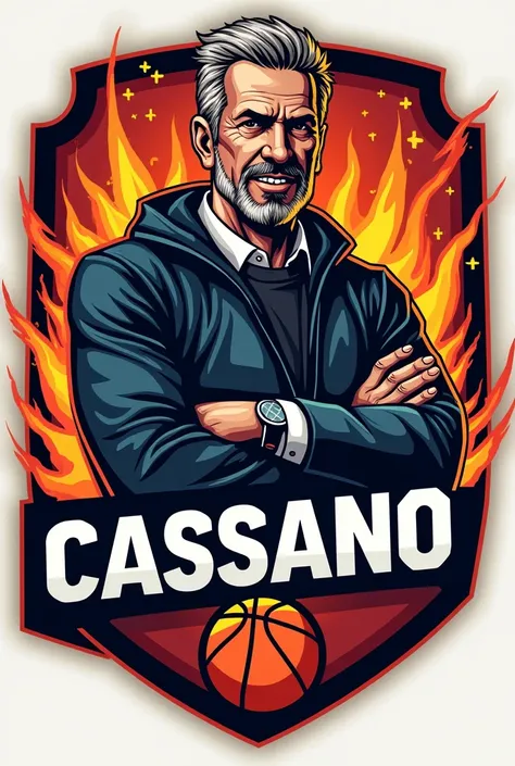 Crea un logo per una squadra di basket chiamata Basket Cassano con Mister Burn nel logo 