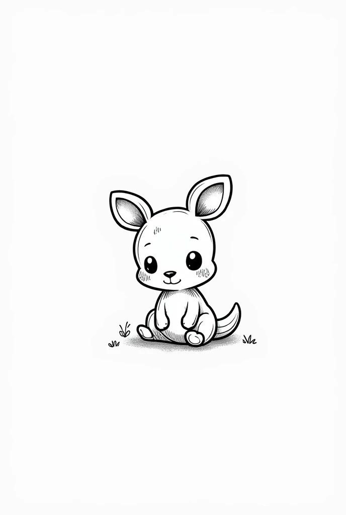 Drawing of a kawai kangaroo to color in black