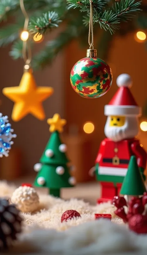 Christmas background with lego ornaments