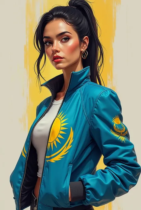 Create an Avatar for a woman in a jacket with the rules of the Kazakh flag 