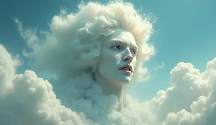 the wind with a mans face in the form of a cloud makes a speech