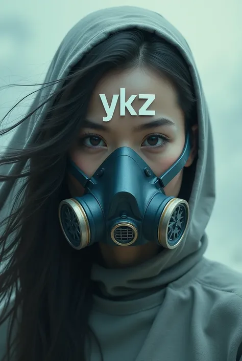 make a very large image with the name YKZ on a persons face in a breathing apparatus