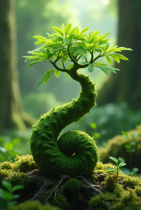 Detailed image of the snail tree in its 60 cm seedling stage. 