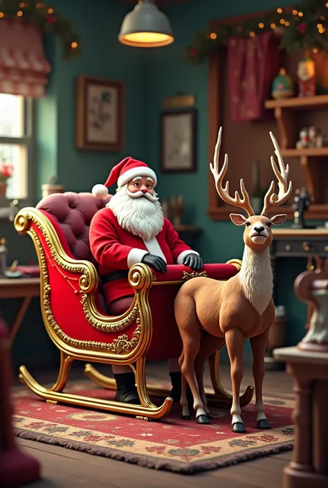 Image of Santas sleigh in relation to an upholstery work 