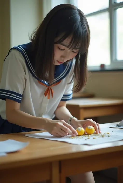 Japanese school girl laying eggs during class while spreading her pussy