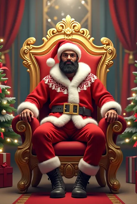 Alok from Free Fire sitting on the royal throne from the game Free Fire with Christmas outfit 