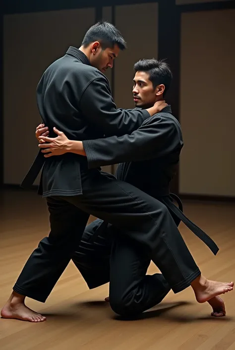 two people wearing black belts doing jiu jitsu