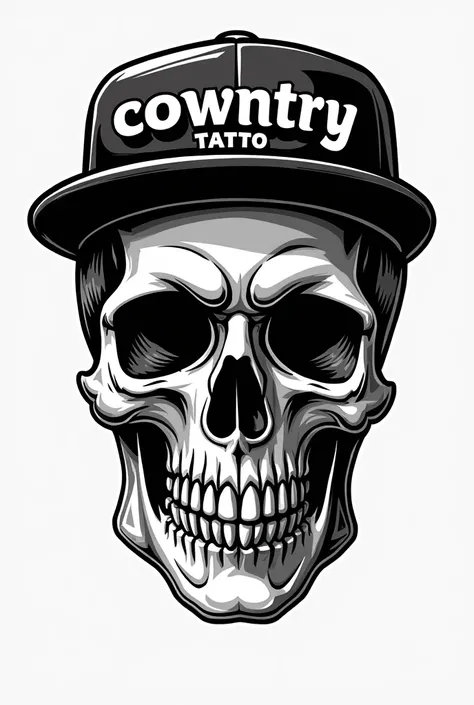 Tattoador Skull logo with black and white hat written by Cowntry Tatto