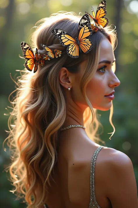 Create a radiant and beautiful butterfly with crown and muscles with your loose hair