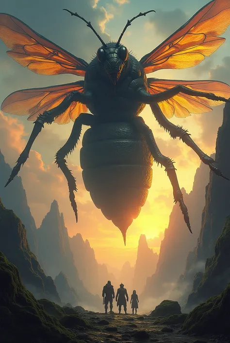 Estilo d&d: Giant wasp monster in the sky