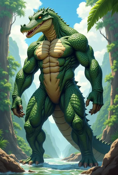 Create a tall, handsome, muscular anime crocodile man