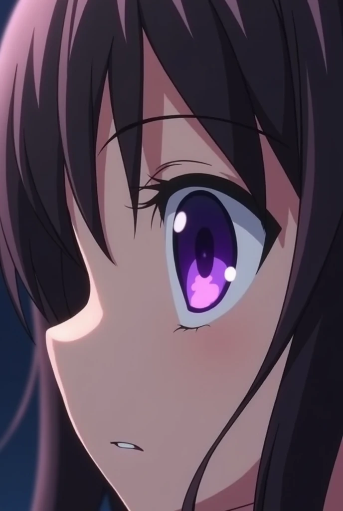 a close up of a woman with long hair and a purple eye, close up iwakura lain, close up of lain iwakura, close up of a young anime girl, anime visual of a cute girl, close up of iwakura lain, in the anime film, screenshot from the anime film, anime movie sc...