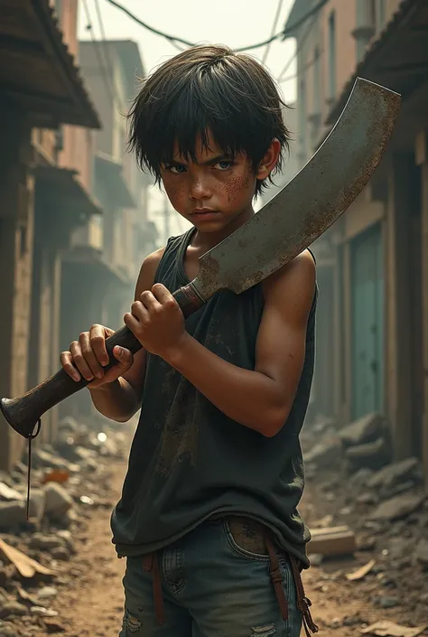 Street boy with a machete