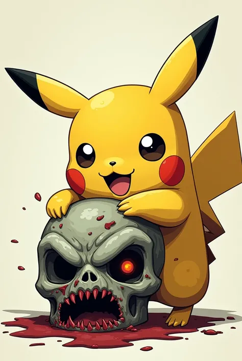 Peux tu faire en sorte que la tete de zombie soit un peu plus dans le style graphiques de pokemon et faire en sorte que le pikachu eecrase sa tete avec sa patte 