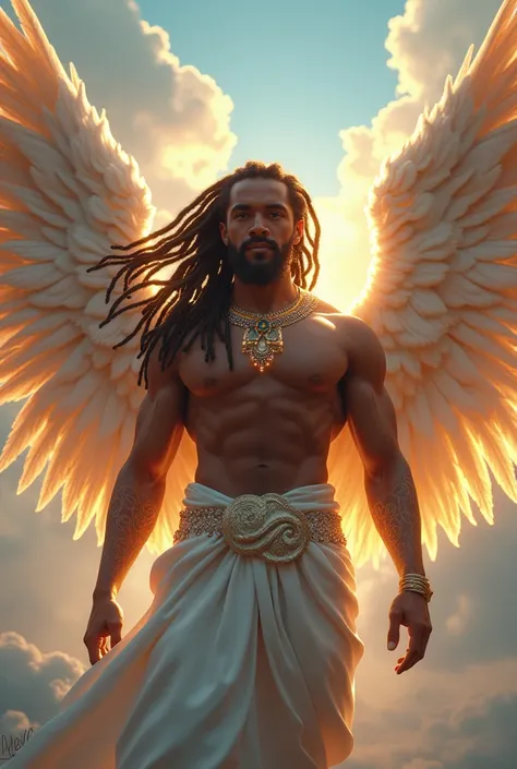 A male angel with dreadlock hair