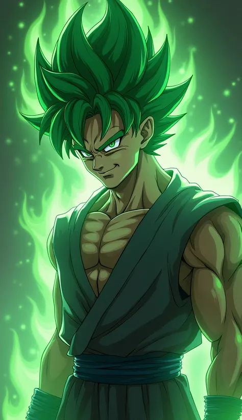 Joker in a fusion with Goku with a green aura