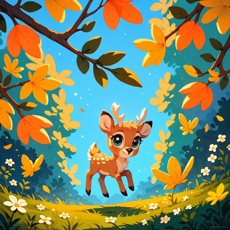 score_9, score_8_up, score_7_up, an adorable cute baby deer, ambient spring, soft colors